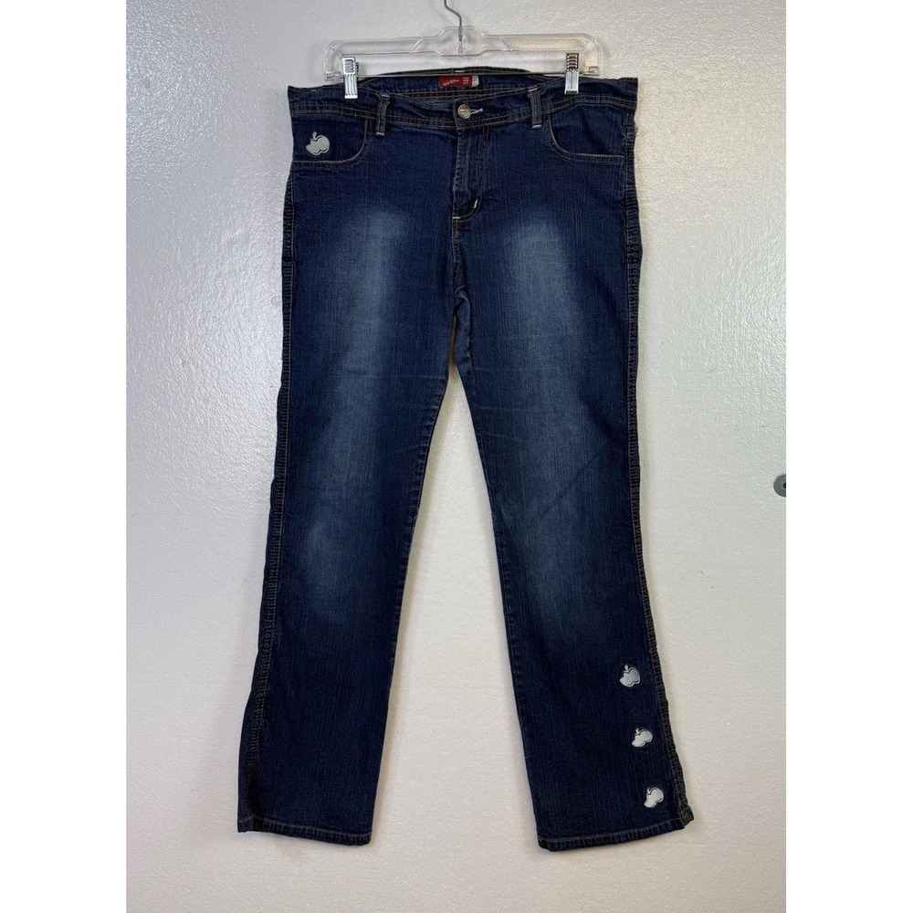 Apple Bottoms Jeans Junior Sz 11‎ Blue Denim Distressed Embroidered Stretch Y2K